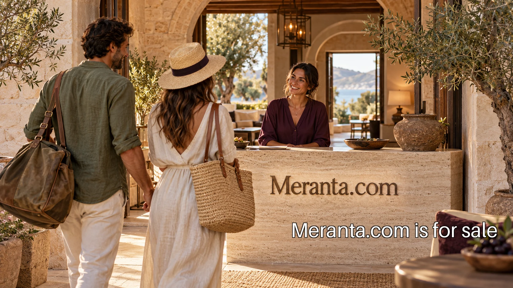 A guest arriving at a small warm boutique hotel reception